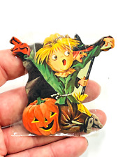 vtg Halloween DENNISON's sealed (x4)  name place tags  scarecrow witch pumpkin picture