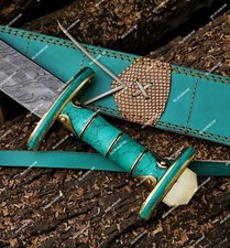Fully Hand Forged Damascus Steel Medieval / Viking Sword With Leather Sheath. picture