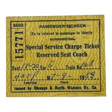 1959 Chicago & North Western Railroad Passenger's Check picture