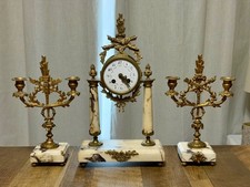 Antique French Louis XVI Style 3-Piece Marble Mantel Clock Garniture WORKING picture