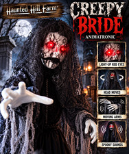 Haunted Hill Farm Creepy Bride Animatronic Prop Light-Up Red Eyes Sound Motion picture