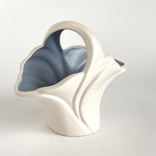 Ceramic White And Blue Basket Vase Planter Art Deco Vintage Hull Like 7” 1990 picture