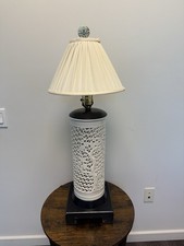 Vintage Blanc de Chine Reticulated Table Lamp Cherry Blossom Chinoiserie picture