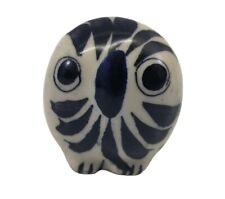 Vintage Mexico Tonala Pottery Miniature Owl Folk Art Hand Painted Figurine 70's picture