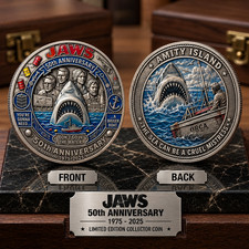 Jaws 1975 Great White Shark Film 50 th Anniversary Collector Coin picture