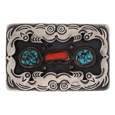 Vtg Navajo HMIJ Ortega Native American Sterling Silver Turquoise 925 Belt Buckle picture