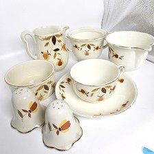 Hall China Autumn Leaf Jewel Tea Co Vintage Creamer Sugar Pitcher Set 8pc picture