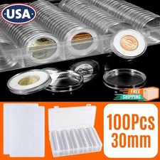 100 PCS 30mm Clear Coin Capsule Round Plastic Holder Container Storage Box Case picture