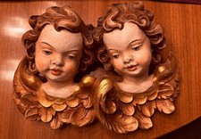 Vintage Cherub Putti Angels Hand Carved Wood Decor Italian Style Baroque   picture