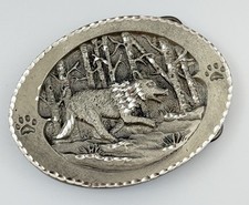 Vtg Colorado Silver Star Belt Buckle Wolf Moon Dog Spirit Animal Western Hunter picture