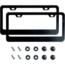 Matte Black License Plate Frame 2 Pack Rust Proof Stainless Steel Holder picture