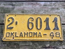 Vtg 1948 License Plate Oklahoma Yellow And Black Original Paint Tulsa County picture