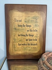Vintage 20s Wood Wall Plaque quote Johann Wolfgang von Goethe Bible God Art MCM picture