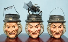 3 Vintage Department 56 Halloween Poliwoggs Folk Art Witch Ornaments picture