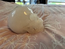 Skullis 5.1” Hand Carved Quarts Crystal Skull Sculpture. picture