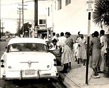 LD231 1960 Orig Dan McCoy Photo CROWDED FLORIDA BUS STOP DURING TRANSIT STRIKE picture