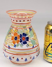 Vintage CZECH Handpainted Glass Vase Daisy Flowers picture