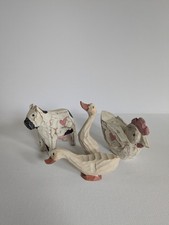 Set Of 4 Carved Wooden Ducks, Cow And Chicken VTG Folk Art Midwest Taiwan 2-3