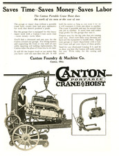 1921 Original Ad. Canton Portable Garage Crane & Hoist. Nice Photo. Canton, Ohio picture