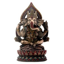 SEATED GANESHA ON LOTUS - 8 INCH picture
