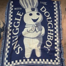 Pillsbury Blue Snuggle With The Doughboy Throw Blanket Fringe Original Afghan picture