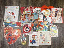 Vintage Valentine's Day Cards Lot 1940s 1950s Die Cut Children Animals Ephemera picture