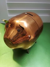 VTG Coppercraft Guild Copper Piggy Bank Brass Accents Taunton MA MCM Coin Bank picture