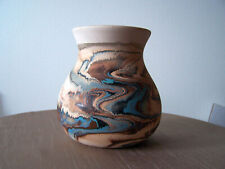 Nemadji Indian River Pottery Vase Turqoise, Tans, Brown Swirl Handmade USA picture