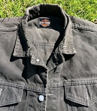Vintage 1980s Harley Davidson faded/distressed black denim jacket made in USA picture