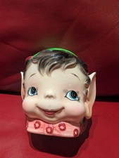 Vintage ESD ( Lefton ) 6989 Hand Painted Elf Pixie Piggy Bank Head Canada Japan picture