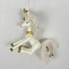 Vintage 1982 Unicorn Christmas Ornament Kurt Adler White w/ Roses Seated picture
