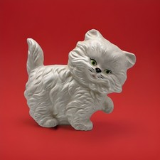 Vintage Ceramic White Persian Ragdoll Kitten Figurine Paw Up Green Eyes picture