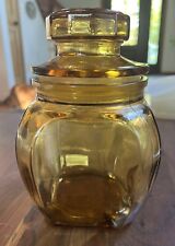 Vintage Honey Gold Amber Glass Apothecary Jar Canister w/ Starburst Lid Large picture