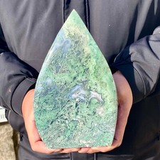 2.55LB Natural agate water grass quartz crystal carving water drop heal picture