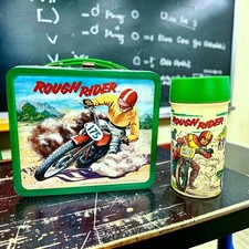 Vtg 1973 Aladdin Rough Rider Lunchbox & Thermos Aladdin Tag on Stopper No Rust picture