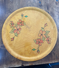 Vintage MCM Hand Painted Wood Serving Tray 15.5