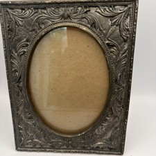 Vtg Tungsten Steel Ornate Silver Picture Frame Extremely Heavy 9.5x7.5 3 Ibs picture