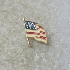 VTG American Flag Pin USA Patriotic Red White Blue Enamel Gold Tone Lapel Brooch picture