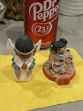 Telluride Signed Handmade Hand-Painted Clay Figurines Angel Native American 2pc picture