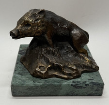 Antique Bronze Florentine Wild Board Signed on Marble Base picture
