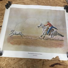 Vtg 1973 Randy Steffen The American Quarter Horse Calf Roping Print 20x16 picture