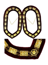 SHRINER SPHINX DRESS GOLDEN CHAIN COLLAR MAROON VELVET PACK 2 - MASONIC REGALIA picture