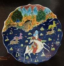 VTG Kutahya Turkey Hand Painted Pottery Plate Horse Rider Signed picture