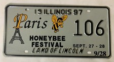 Illinois Event License Plate - 1997 Paris Honeybee Festival - #106 picture