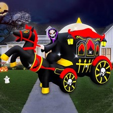 SEASONBLOW 10 Ft Long Halloween Inflatable Horse Carriage Decoration black picture