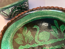 Patamban Mexican Platter VINTAGE Handpainted green c1970 fabuloso 10