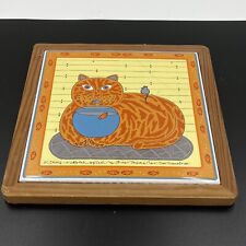 Taylor NG Cat Goldfish Ceramic Plaque Trivet Vintage picture