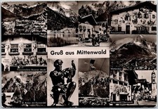 Mittenwald Germany Mountain Views Frescoes Obermarkt Statue Stamp RPPC Postcard picture