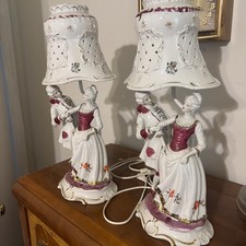 Antique Porcelain Lamps with Porcelain Shade Victorian Figural Couples (2 Lamps) picture