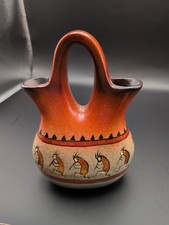 Vintage Southwestern Pottery Wedding Vase Kokopelli Flute Player Double Spout 7